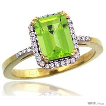 Size 9 - 14k Yellow Gold Diamond Peridot Ring 1.6 ct Emerald Shape 8x6 mm, 1/2  - £496.05 GBP
