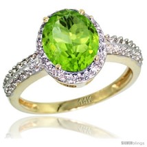 Size 6 - 14k Yellow Gold Diamond Peridot Ring Oval Stone 9x7 mm 1.76 ct 1/2 in  - £732.67 GBP