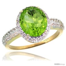 Size 9 - 14k Yellow Gold Diamond Peridot Ring Oval Stone 10x8 mm 2.4 ct 1/2 in  - £594.72 GBP