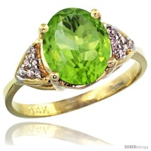 Size 5 - 14k Yellow Gold Diamond Peridot Ring 2.40 ct Oval 10x8 Stone 3/8 in  - £433.67 GBP