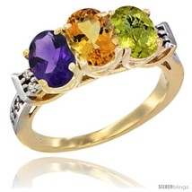 Size 9 - 10K Yellow Gold Natural Amethyst, Citrine &amp; Lemon Quartz Ring 3-Stone  - £444.19 GBP