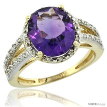 Size 8 - 10k Yellow Gold Diamond Halo Amethyst Ring 2.85 Carat Oval Shape 11X9  - £741.81 GBP