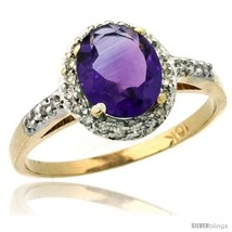 Size 9 - 10k Yellow Gold Diamond Amethyst Ring Oval Stone 8x6 mm 1.17 ct 3/8 in  - $460.24