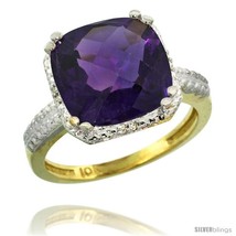 K yellow gold diamond amethyst ring 5.94 ct checkerboard cushion 11 mm stone 12 in wide thumb200