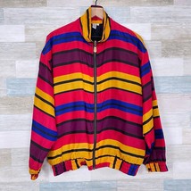 Fuda International Vintage Silk Bomber Jacket Multicolor Stripe Zip Wome... - $69.29