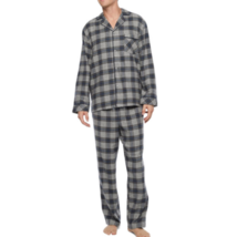 St. John&#39;s Bay Men&#39;s Flannel Pajama Set 4XL Gray Black Plaid 2 Piece New - £33.51 GBP
