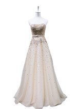 Rosyfancy Ivory Strapless A-line Sequined Tulle Wedding Gown Evening Dress - £249.62 GBP