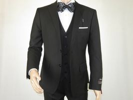 Mens Angelo Rossi 3PC vested Formal or Business Suit poly Rayon 320 Black  image 7