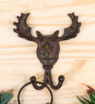 Cast Iron Western Rustic Bull Moose Antlers Head Wall Double Hooks Plaque - £17.57 GBP