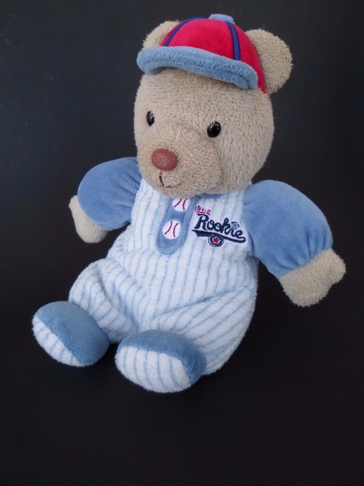 Carters Little Rookie Baseball Plush Bear Rattle Lovey 10" Long - £14.06 GBP