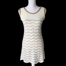Vintage Mod Gogo 1960s Knit Crochet Sleeveless Dress Small White Gold To... - $79.52
