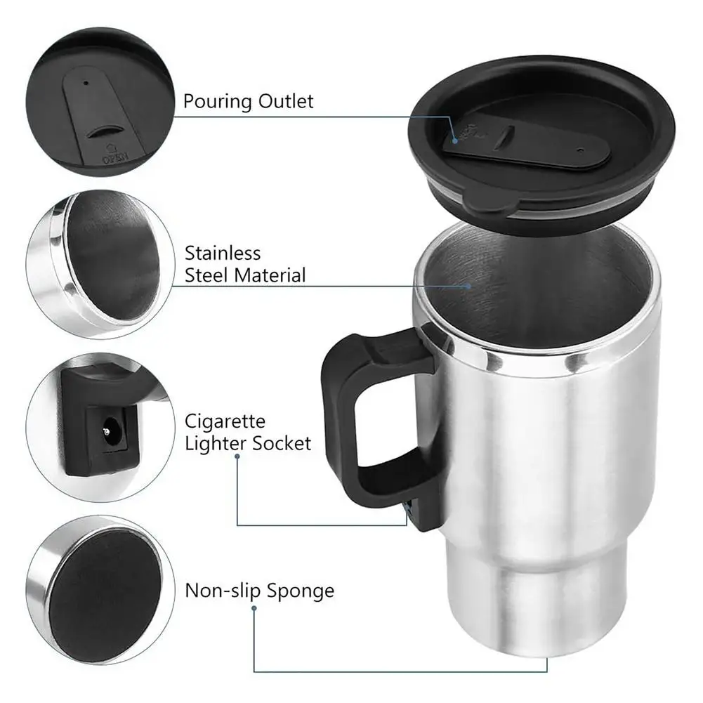 Ai CAR FUN Auto Car Heating Cup Kettle Boiling Stainless Steel 12V Electric Th - £18.59 GBP