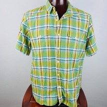 Lucky Mens XXL 2XL Green Multicolor Plaid Linen Blend Short Sleeve Shirt - £18.05 GBP