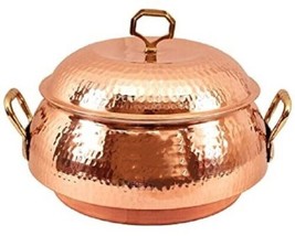Steel Copper Big Casserole with Lid 2300 ML - Serving Indian Food Dishes Home Ho - £203.56 GBP