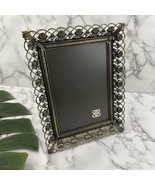 Vintage 80s Brass Picture Frame Roses Scroll Filigree 5x7 Cottagecore Metal - $28.70