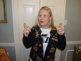 Vintage Ugly Tacky Christmas x mas 80&#39;s BLING Tree Button Up Black Sweater L - £23.69 GBP