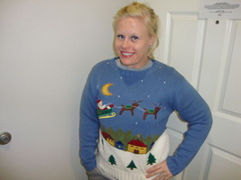Ugly Tacky Christmas X Mas Santa Claus Reindeer Funny Sweater M - £27.56 GBP