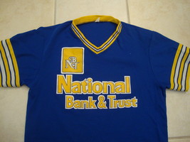 Vintage National Bank and Trust polyester v neck baseball punk rockJerse... - $16.77