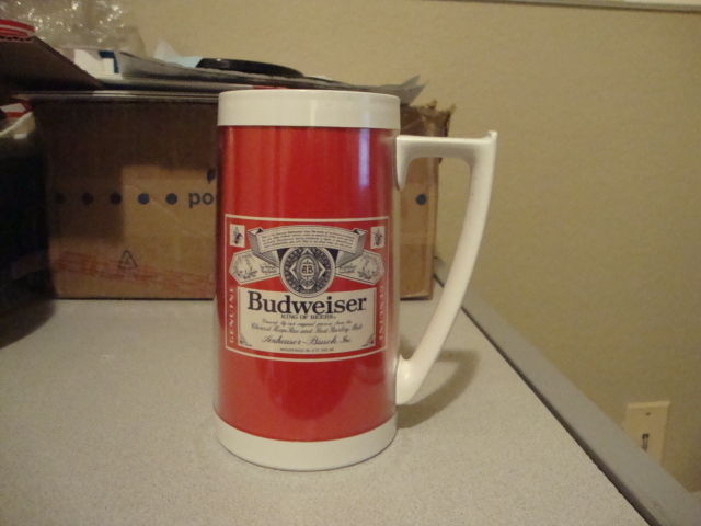 Vintage BUDWEISER Beer mug thermos cup glass - £12.61 GBP