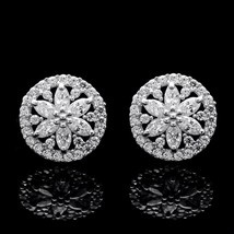 2CT Marquise &amp; Simulated Diamond Earrings 14k White Gold Plated Flower Studs - £66.02 GBP