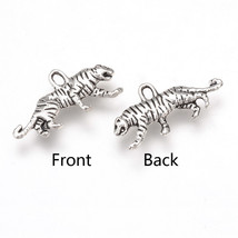 4 Tiger Charms Antiqued Silver Animal Pendants 2 Sided Zoo Endangered - £3.32 GBP
