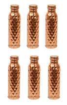 Pure Copper Water Drinking Bottle Leak Proof Tumbler Diamond Cut Design Set Of 6 - £71.35 GBP