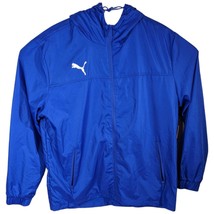 Mens Puma Hooded Rain Jacket Royal Blue Coat Size Large L Fleece Lined - $55.14