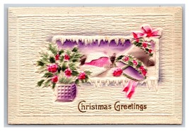 Christmas Greetings Bell High Relief Embossed Airbrushed Unused DB Postcard W7 - £6.16 GBP