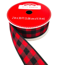 Roll Designer Ribbon 5 yards Red &amp; Black Plaid 2&quot; Wide Wired Edge Christmas - £12.90 GBP