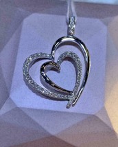 2Ct Simulated Diamond Promise Double Heart Pendant 14K White Gold Plated Silver - £132.35 GBP