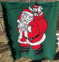 54&quot; Fleece Santa Throw Blanket Lap Quilt Green Fringe Holiday Christmas 54x45 - £6.39 GBP