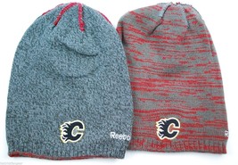 Calgary Flames Reebok Center Ice NHL Team Logo Reversible Long Knit Hat Beanie - £14.26 GBP