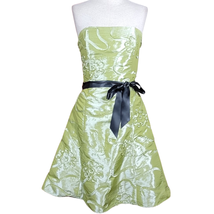 Green Satin Strapless A Line Mini Cocktail Dress Size 6 - £50.61 GBP