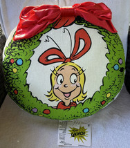 The Grinch Cindy Lou Who Holiday 3-D Red Bow Throw Pillow Christmas Decor NEW - £37.44 GBP