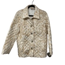 Chicos Womens Quilted Jacket Cream Beige Floral Print Button Up Size 3/16-18/XL - £29.08 GBP