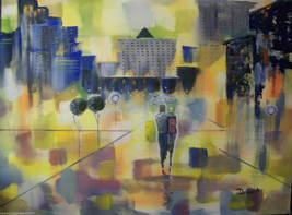 rdoward fine art / walk in the rain 30x40 Cityscape/ Canvas ABSTRACT Painting - £78.33 GBP