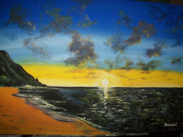 ORIGINAL 36&quot; ACRYLIC SEASCAPE SUNSET CANVAS PAINTING -: rdoward fine art - £77.84 GBP