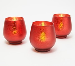 Set of 3 Illuminated Mini Mercury Glass Votives by Valerie in Red - £33.30 GBP