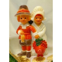 Vintage Happy Thanksgiving Pilgrim Couple Fridge Magnet with Turkey - £10.78 GBP