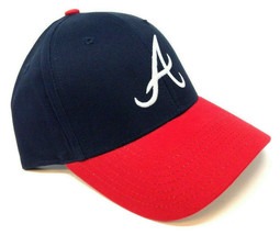 Mlb Atlanta Braves Logo Adjustable Curved Bill Retro Hat Cap Red Navy Blue Retro - £9.76 GBP