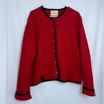 Vintage Women&#39;s Tally-Ho 100% Wool Button Down Cardigan Red Black Trim S... - $32.92