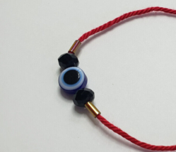 Evil Eye Red String Good Luck Protection Bracelet Kabbalah &amp; Black Onyx Crystals - £7.74 GBP