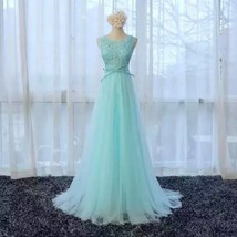 Rosyfancy Custom Candy Color Blue Lace And Tulle A-line Long Evening Dress - £155.31 GBP