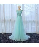Rosyfancy Custom Candy Color Blue Lace And Tulle A-line Long Evening Dress - £154.53 GBP