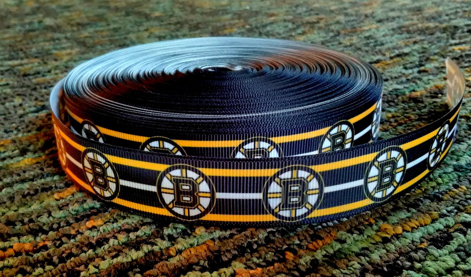 Boston Bruins Inspired Grosgrain Ribbon - Black Stripe - 5 yd