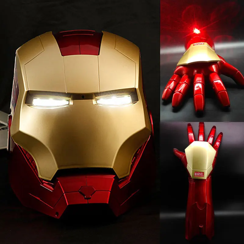 65cm Marvel Iron Man Helmet 1:1 Wearable Mask Gloves Glowing Eyes Adult Child - £35.77 GBP+