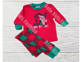 Kids Christmas Pajamas - Green and  Red baby Christmas pajamas -  Girls First Ch - £19.95 GBP
