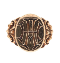 Victorian 10k Yellow Gold Men&#39;s Signet Ring with Monogram (#J7245) Jewelry - $678.15