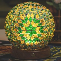 Stained Glass Table Lamp Vintage Night Stand Light Tiffany Style Green Wood USB - £26.19 GBP