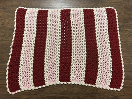 Vintage Red Pink Cream Afghan Hand Made Crochet Knit Granny Throw Blanke... - $6.56 CAD